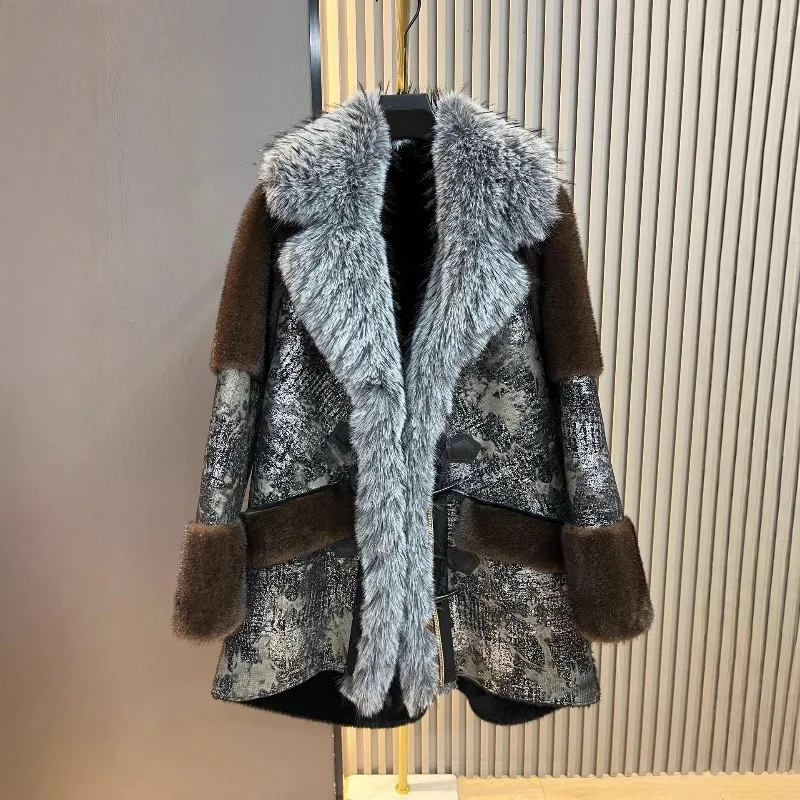 Winter New Long Thickened Sheepskin V-Neck Horn Button Furry Coat Ladies Korean Style Loose Slimming Faux Fur Overcoat For Women