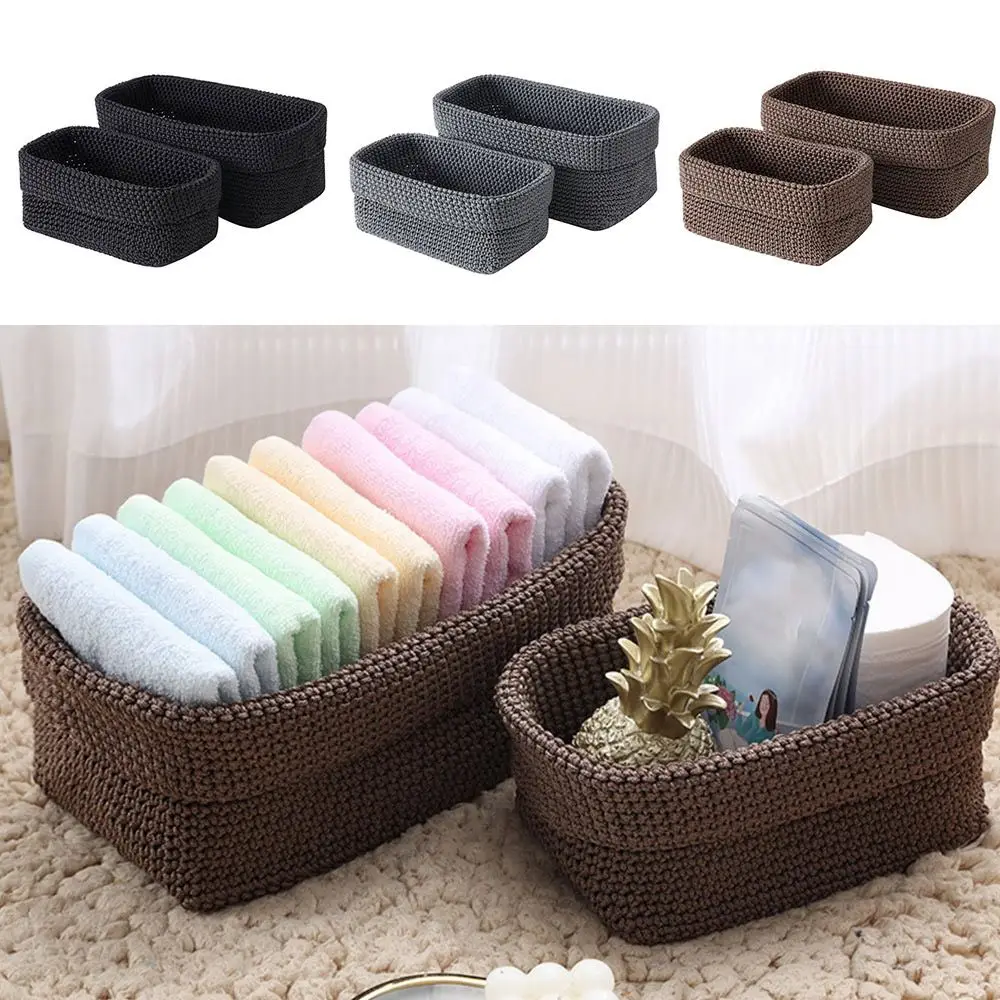 Creative Weaving Storage Basket Nordic Ice Silk Thread Two Size Desktop Organizer Basket Rectangle Multicolor Fruit Basket Gift