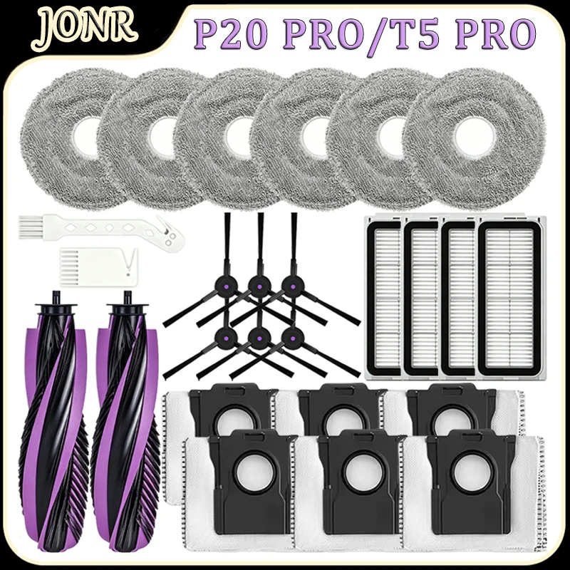 For JONR P20 PRO/T5 PRO Robot Vacuum Cleaner Accessories Main Brush HEPA Filter Mop Pad Side Brush Dust Bag Replacement Parts