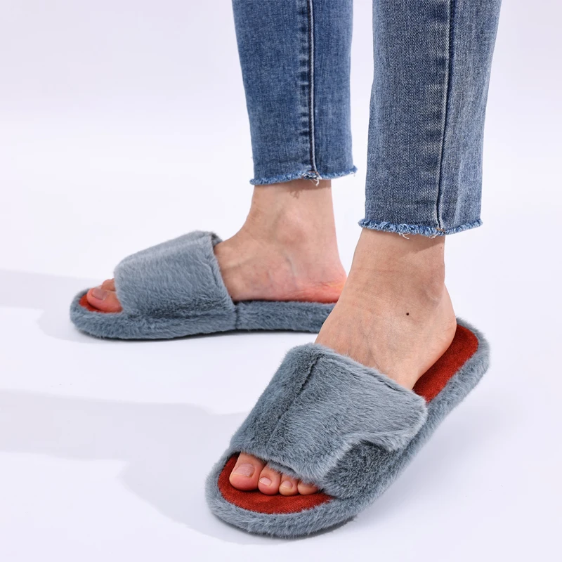 Eyriphy Warme Katoenen Slippers Ademende Lichtgewicht Huisschoenen Vrouwen Knusse Zachte Onderkant Pluche Glijbanen Dames Casual Donzige Slippers