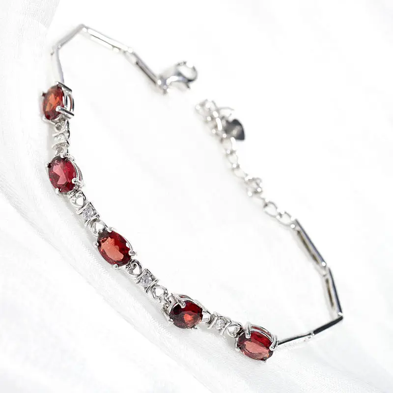 Authentic 925 Sterling Silver Bracelet Inlaid Natural Garnet Fashion Simplicity Creative Women Bracelet Party Fine Jewelry Gift