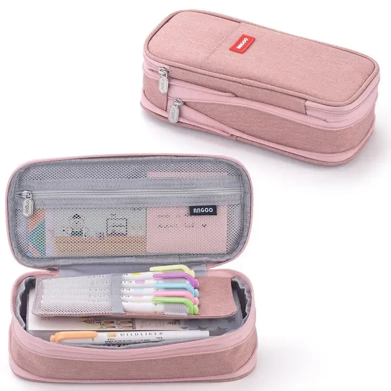 Niedliche Feder mäppchen für Mädchen Macaron Leinwand Doppels chicht große Kapazität Bleistift box Kinder Kawaii Beutel Briefpapier Schul bedarf