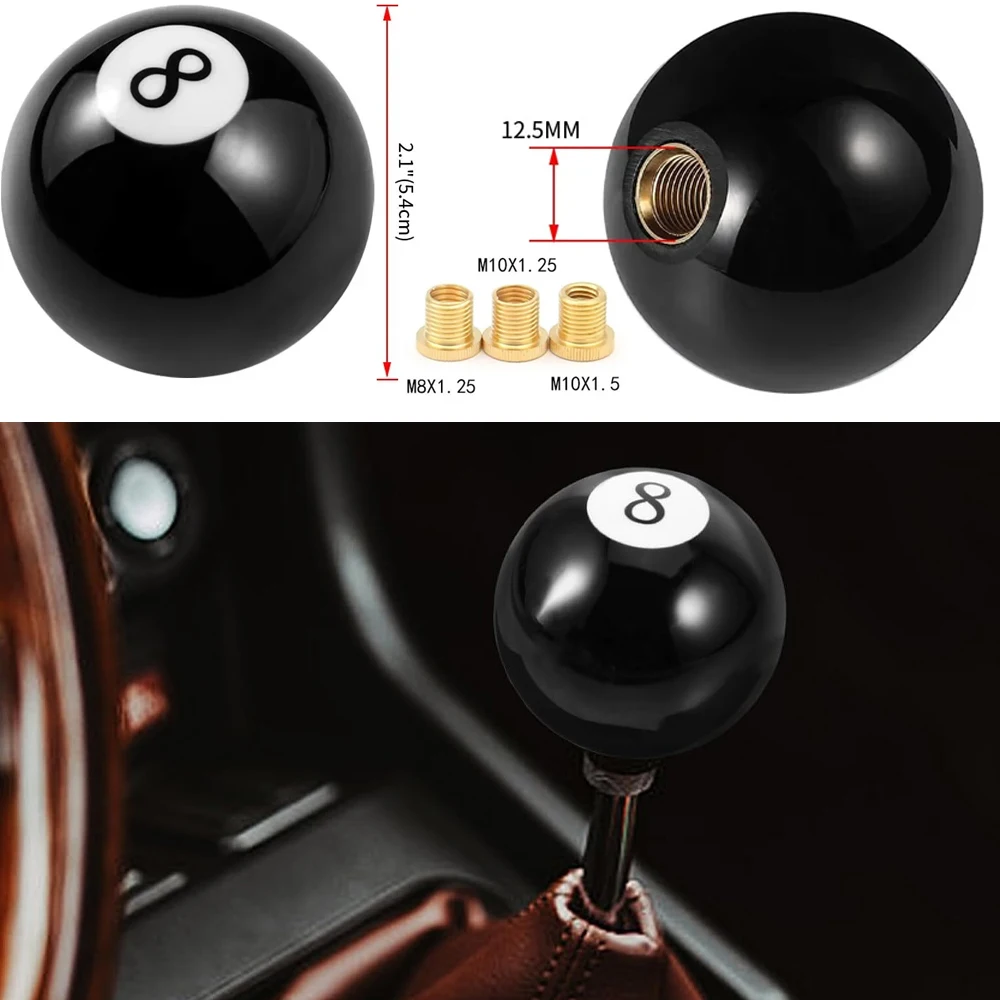 Black 8 eight Pool Billiard Ball Gear Shift Knob w/ Adapter Universal Vehicle AT/MT Shifter Lever Head Acrylic Car Accessories