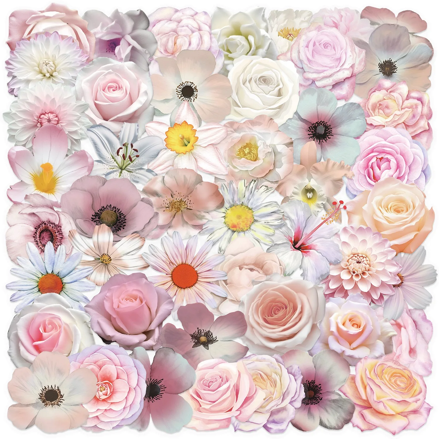 

10/50pcs Cute Pink Transparent Flowers Stickers Aesthetics Rose Daisy PET Decals Decoration For Notebook Phone Fridge Luggage