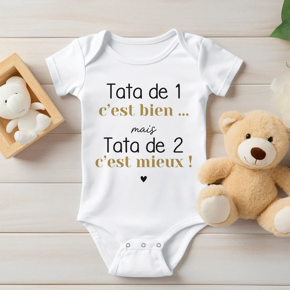 Tata De 1 C'est Bien Mais Tata De 2 C'est Mieux French Printed Baby Romper Funny Infant Bodysuit Newborn Short Sleeve Jumpsuit