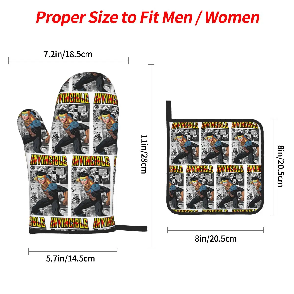 Invincible TV Show Mark Oven Mitts and Pot Holder Sets of 4 for Baking Kitchen Cooking Grilling Resistant Non-Slip Gloves