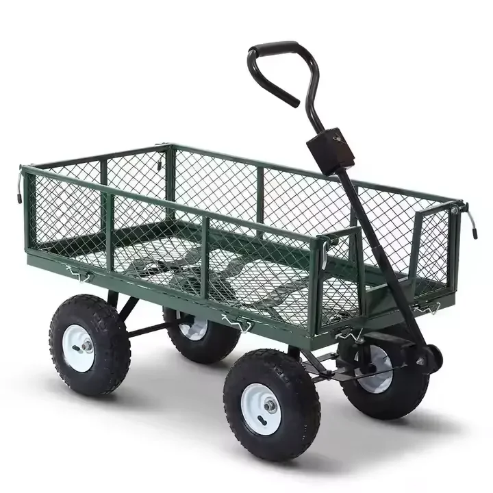 Steel Mesh Outdoor Firewood TruckGarden Tool Trolley Truck Four Wheels Removable Sides Yard Garden