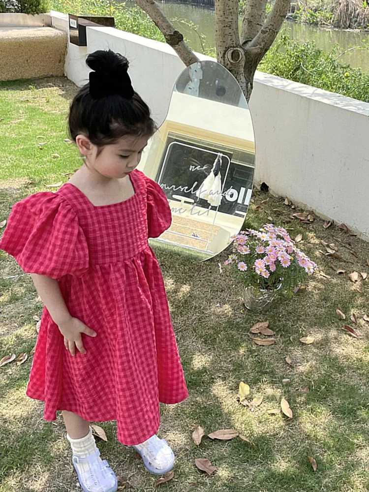 

Princess Yuyu Girls Summer New Korean Version of The Puff Sleeve Bow North Dress Raspberry Princess Dress