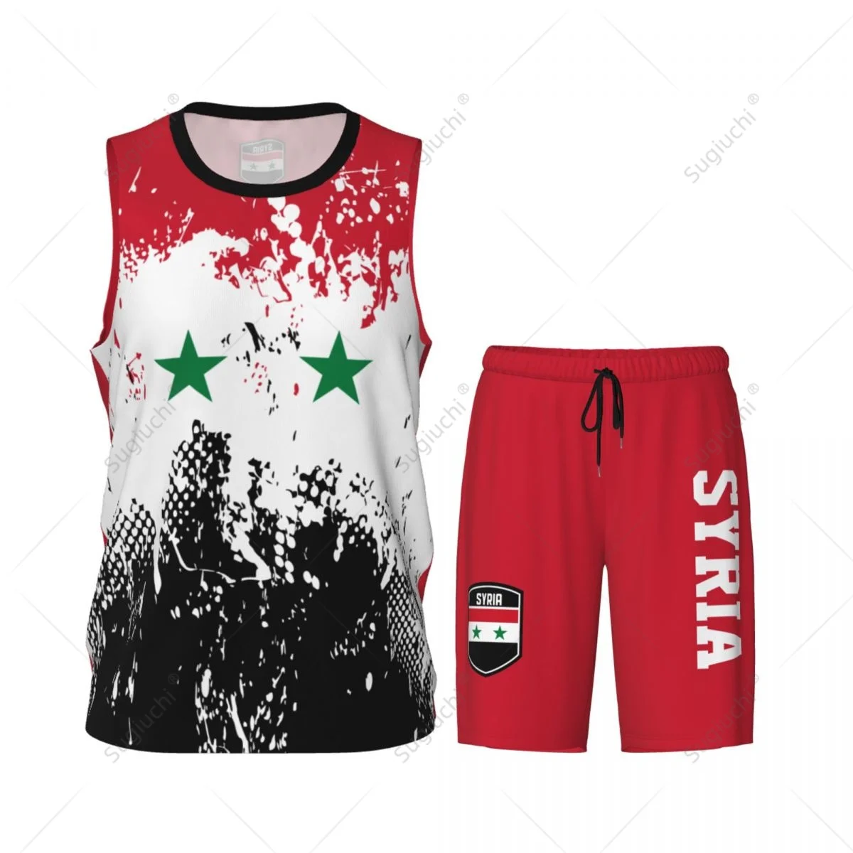 Syria Flag Grain Men Basketball Set Shirt & Pants Sleeveless