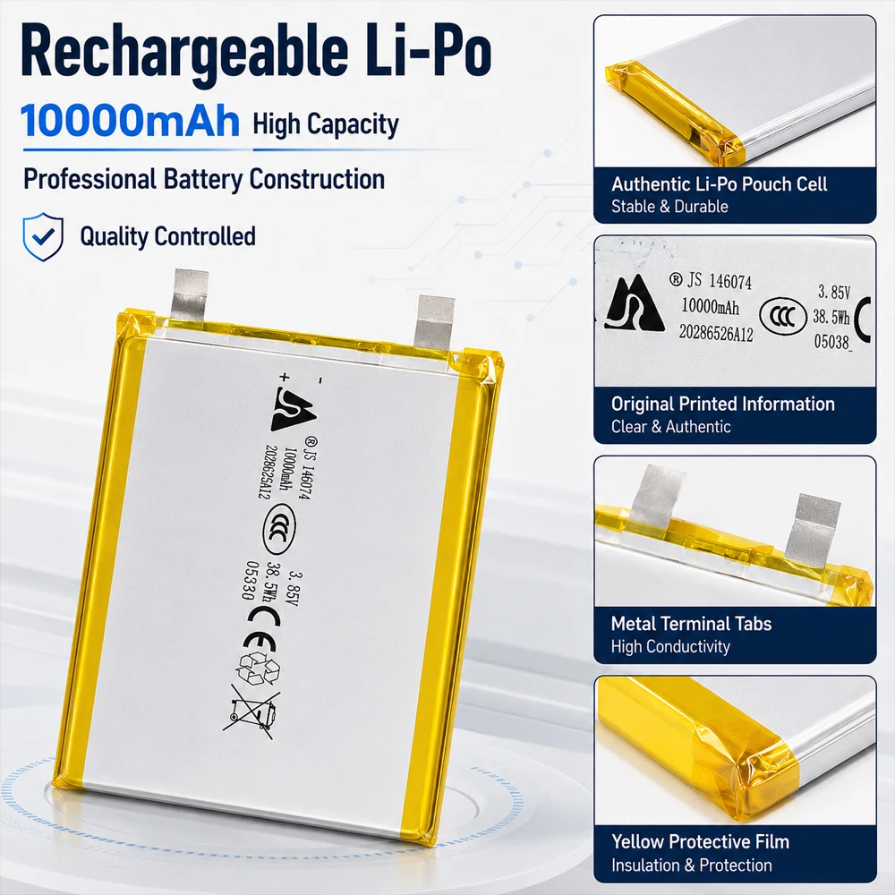 3.7V 10000mAh 146074/136074 Lithium Polymer Battery 3.85V Lipo Li-Po Rechargeable Batteries for Power Bank Laptop Hand Warmer