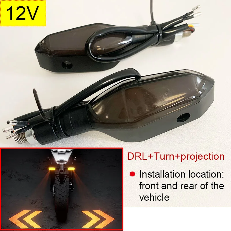 

2pcs LED Motorcycle Turn Signal Lights with Projection 27 Modes Warning Light Signal Lamp 12V for Motorcycles