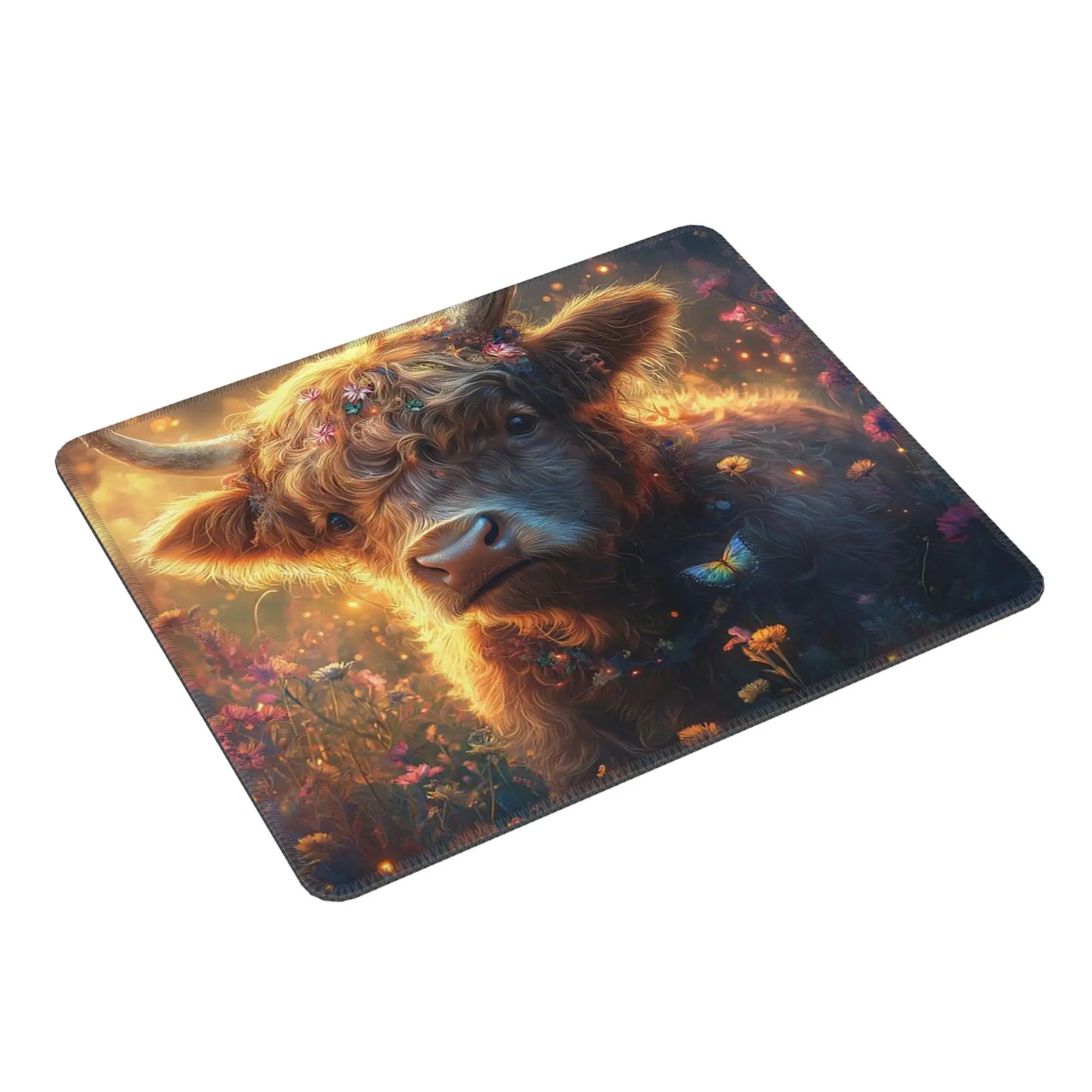 Highland Cow In Magical Forest Night Mouse Pad Computer Keyboard Mouse Mat Gamer Laptop Desk Mat Office Accessories Table Mats