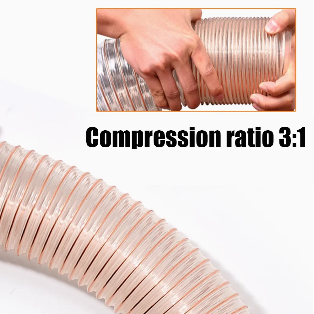Wall thickness 0.93mm PU polyurethane air duct vacuum hose woodworking sawdust ventilation pipe carving machine steel wire hose