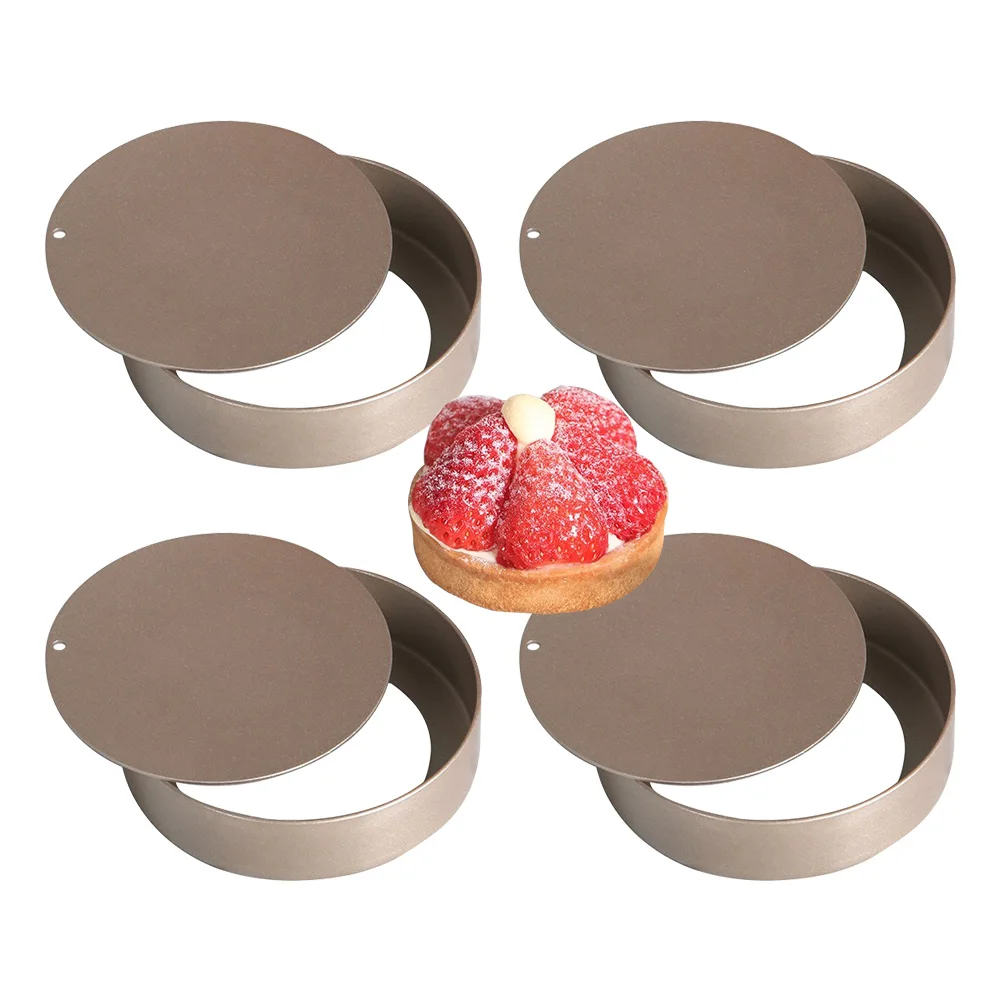 

Set of 4 Aluminum Alloy Round French Fruit Tart Mold 8cm Mold With Removable Bottom Hot Mold Without Wooden Handle,Only Mold Set
