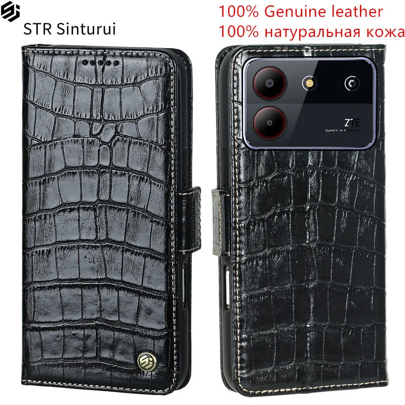 

STR Genuine leather crocodile grain card Slot Wallet Cover For ZTE Blade A54 A53 Plus A52 A51 A31 Lite shockproof phone Case