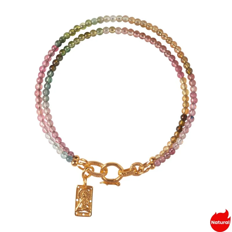 

Натуральные конфеты турмалин 3 мм бусины браслеты-нитки S925 посеребренные золотые двойные круги ручная веревка модные ювелирные изделия оптом