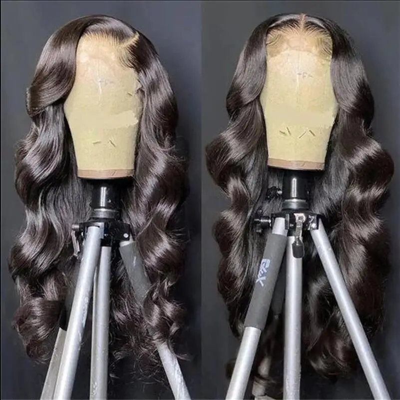 Long 28inch Soft Natural Black Body Wave 5x5 Silk Base Jewish Human Hair Wig With Baby Hair HD Lace European Hair Preplucked Wig