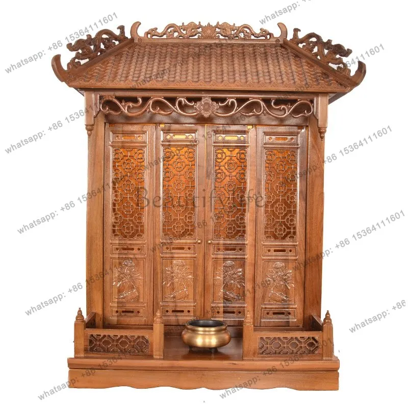 Buddhist niche with door, offering table, incense table, Buddhist cabinet, Guanyin Buddha statue, wall-mounted type