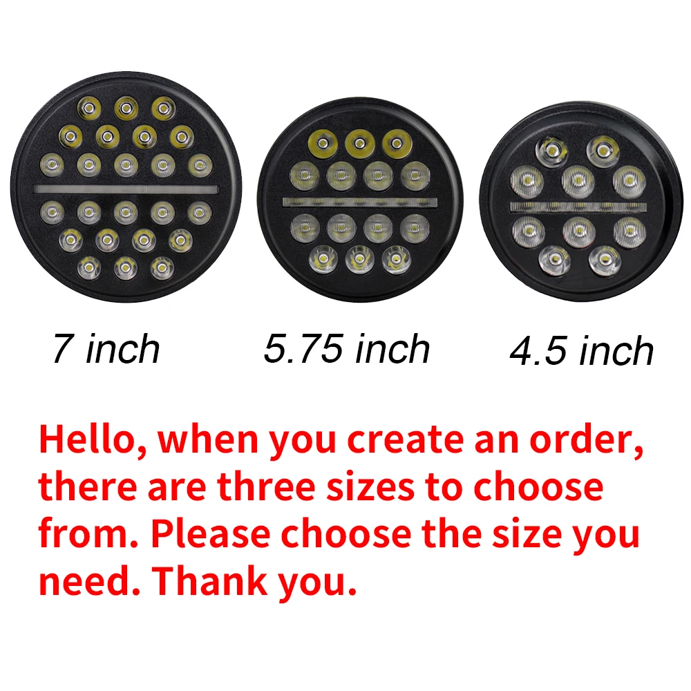 7 inch 5.75 inch 4.5 inch Round LED Headlight High Low Beam Light with DRL Headlamp for Jeep Wrangler Off Road 4x4 Motorcycle