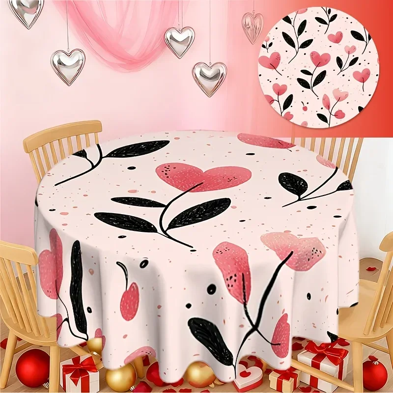 One-piece mini black heart-shaped Valentine's Day round tablecloth, for home decoration, with festive patterns, yzb