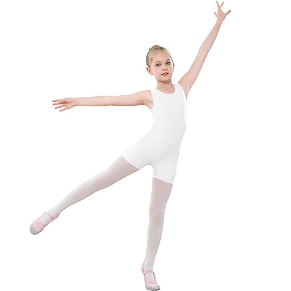 Crianças dança collants sem mangas ballet dança exercício tanque roupas elastano rítmico curto unitard fino biketard ternos de ginástica