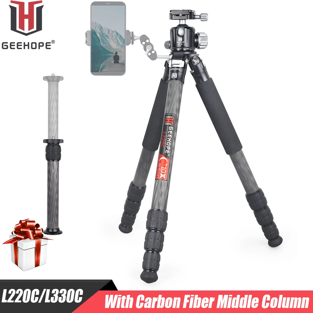 

L220C/L330C Compact Carbon Fiber Tripod Professional Camera Stand for DSLR Camera Video Camcorder Load 20/25kg Add Center Column