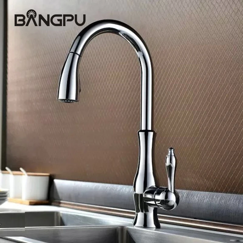 

Single Handle Kitchen Sink Faucet Deck Mounted Double Modes Pull Down Sink Faucet Modern One Hole Hot and Cold Mixer Taps Chrome