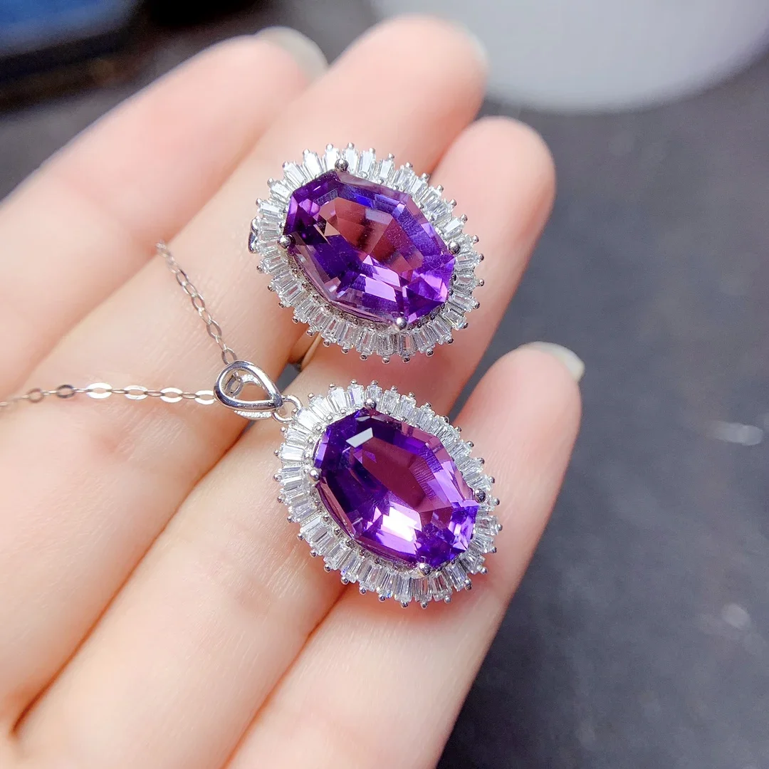 

Amethyst Sterling Silver 925 Jewelry Christmas Emerald Jewelry Set Necklace wholesale free shipping elegant ladies set fine
