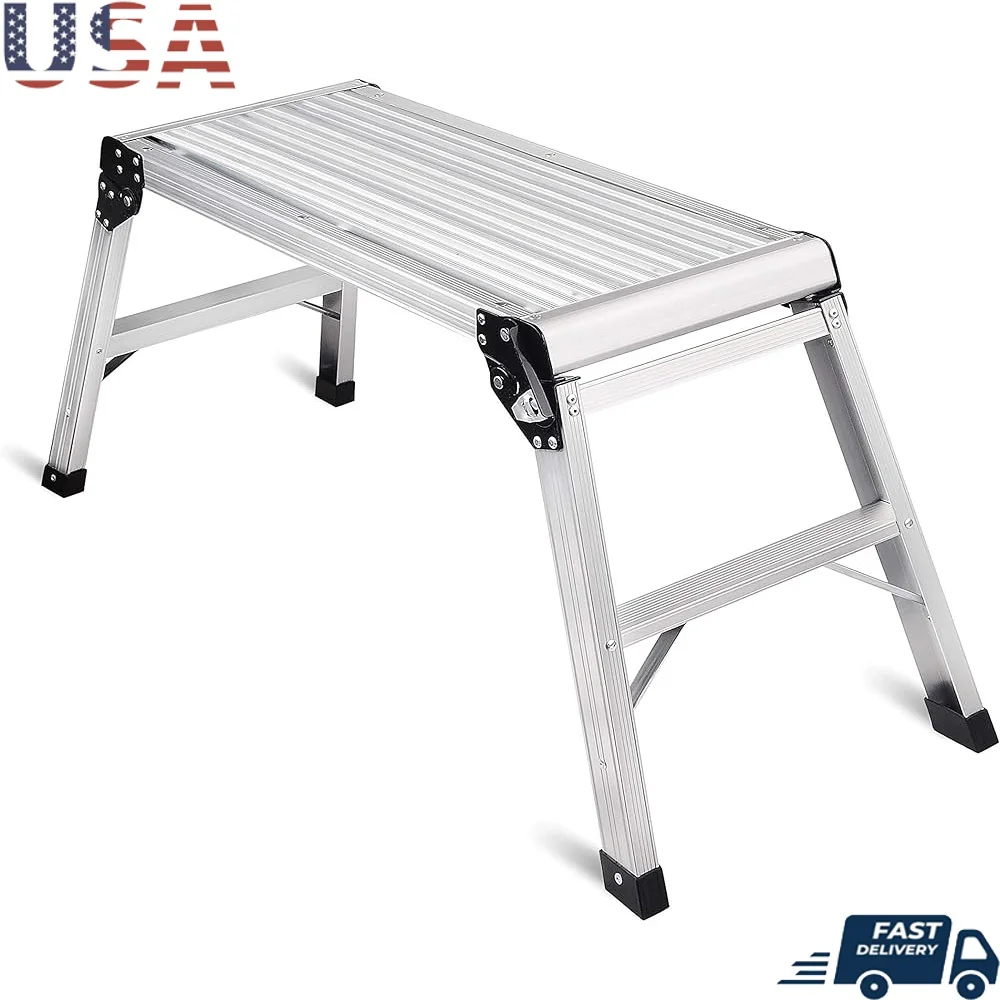 

Sturdy Aluminum Step Ladder Heavy Duty Foldable Work Platform 330 Lbs Capacity Anti-Skid Safety Compact Storage Ideal Cleaning