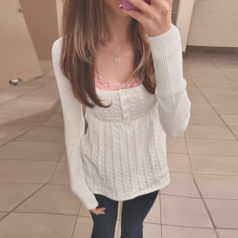 Biały sweter z dzianiny Tuularose, modny, gładki, nowy, prążkowany, na wiosnę i jesień, casualowy, elegancki sweter damski do biura.