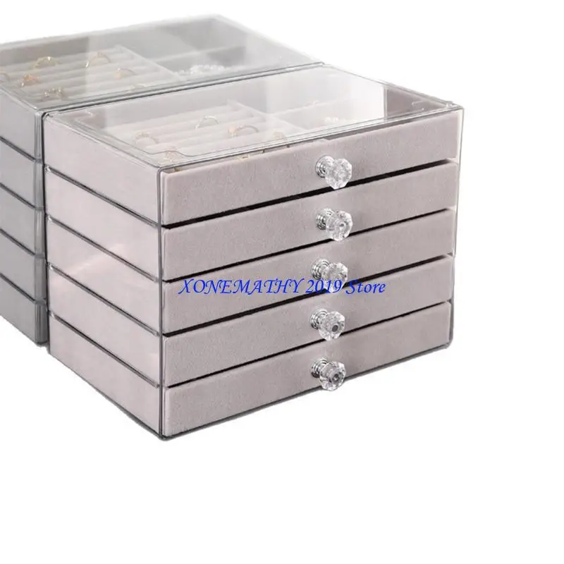 

F42F Многофункциональный 5-уровневый ящик для хранения ювелирных изделий с бархатной подкладкой, отделения для украшения дома,