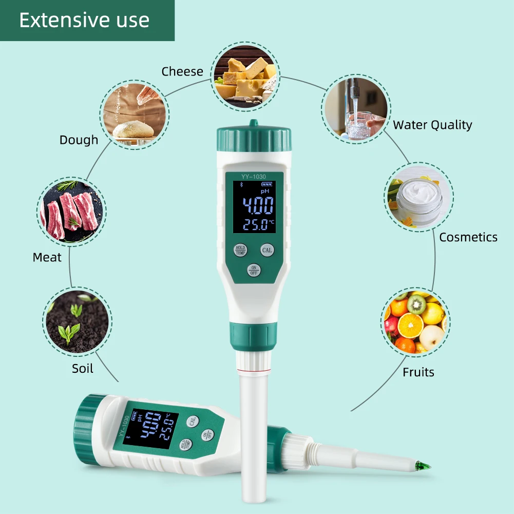 Misuratore di PH Bluetooth risoluzione 0.01 Display LCD retroilluminato Tester di pH ad alta precisione per alimenti carne birra birra birra