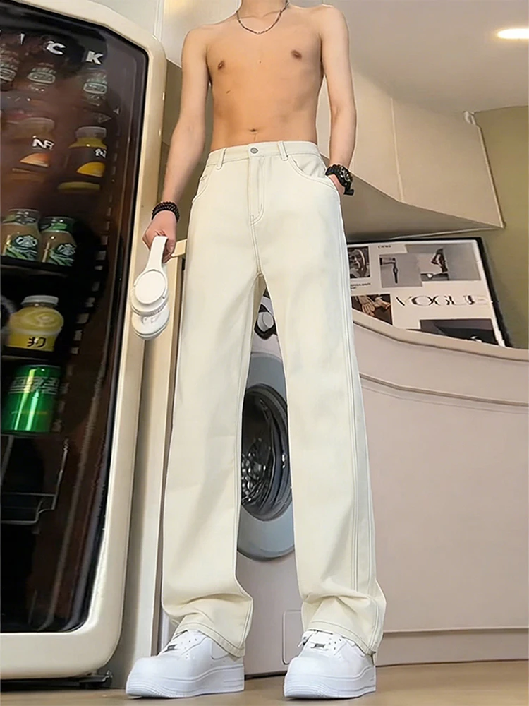 

Tapered Straight Leg Men's Jeans Mid-Wa Slimming Lengthening Micro-Cuffed Low Waist Zipper Closure Casual Breathable