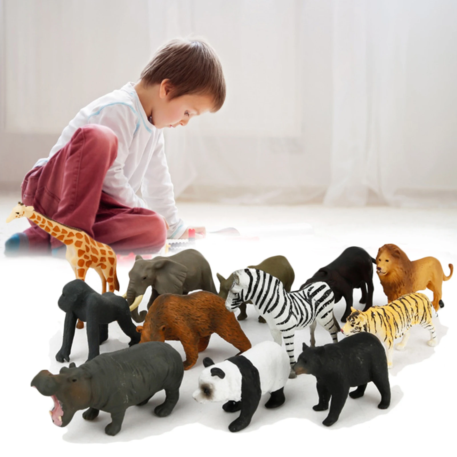 12 Pcs Wild Animals Figurines Realistic Looking Animals Models Toys Jungle Wild Animals Plastics Learning Educational Toys For