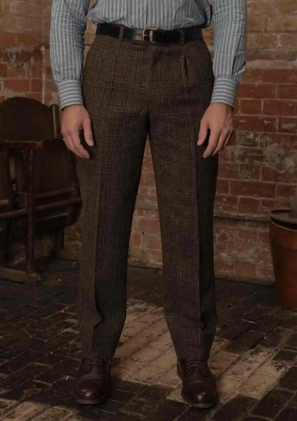 Vintage Mens Dress Pants Raised Waist Front Pleat Tweed Material Rolled Hem Relaxed Bottoms For Daily Office Event Customized