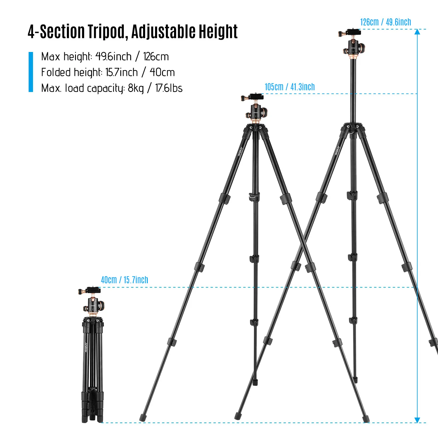 Andoer Q160SA Camera Tripod Complete Tripod with Panoramic Ballhead Portable Travel Tripod for DSLR Cameras Camcorder Projector