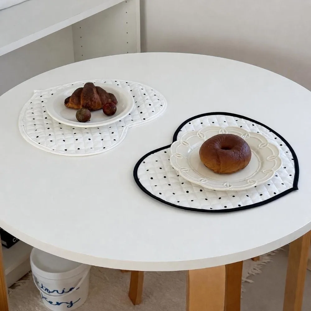 New Polka Dot Heart-shaped Placemats Plaid Decorative Quilted Water Cup Mat Cotton Black Insulating Table Mat Home Decor