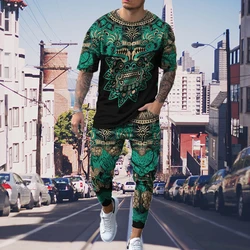 Mùa Hè Tracksuit Cho Nam Giới Cổ Điển In T-Shirt + Quần Đặt Thời Trang Giản Dị Phù Hợp Với Phong Cách Thời Trang Dạo Phố Nam Ngoài Trời Quần Áo