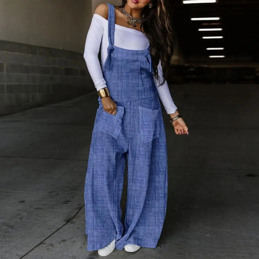 Women Spring Jumpsuit Women Plaid Jumpsuit Camouflage Print Wide Leg Jumpsuit with Lace-up Strap Pockets Full Length for Women