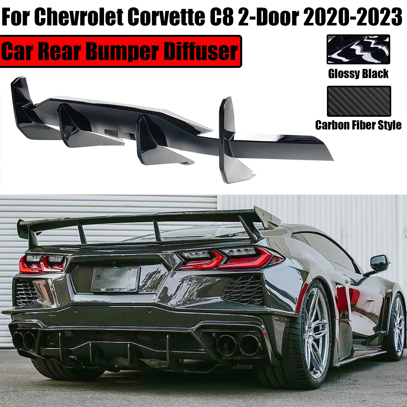 Car Rear Bumper Diffuser Shark Fin For Chevrolet Corvette C8 2 Door 2020-2023 Z51 Stingray Carbon Fiber Style Body Kit Spoiler