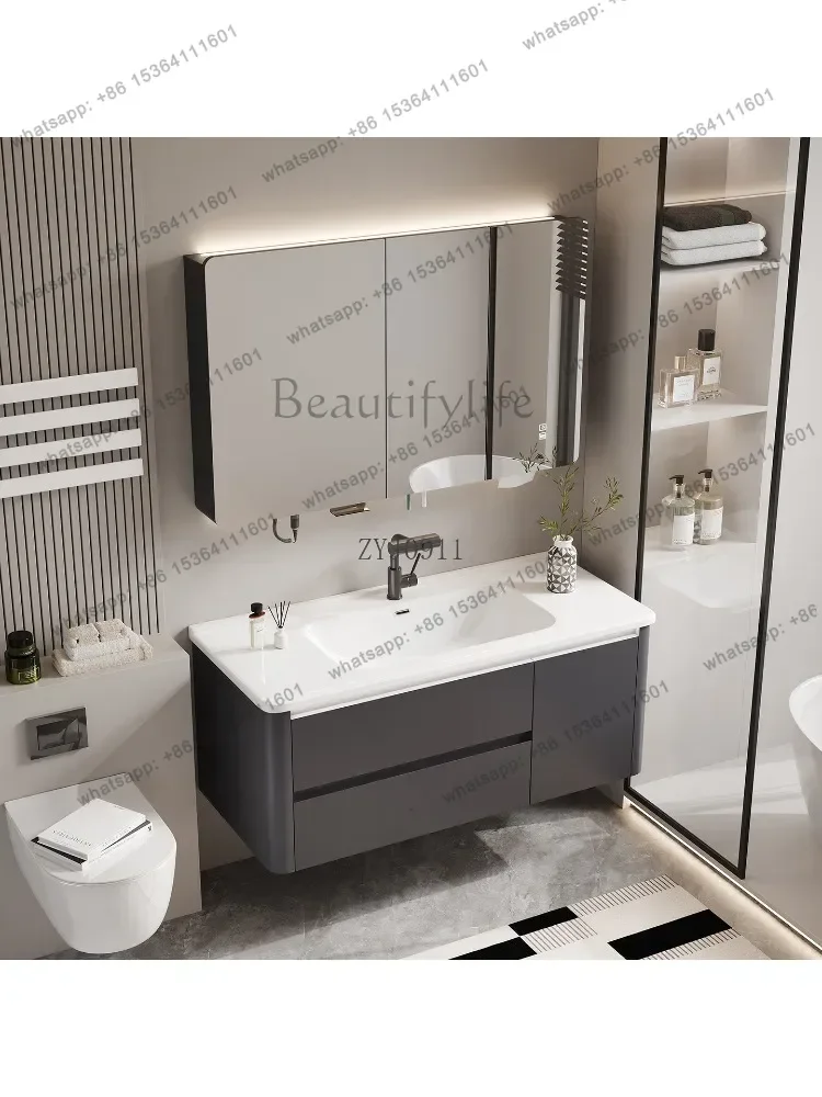 Modern simple arc ceramic integrated basin bathroom cabinet toilet washstand hand washbasin cabinet