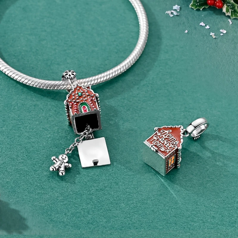 925 Sterling Silber Weihnachtsanhänger Schneemann Weihnachtsbaum Lebkuchenmann Perlen Passend für DIY Armband Unisex Damenschmuck – Detail 31