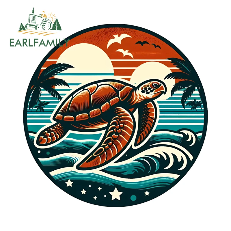 EARLFAMILY Vivid Oil Painting Of Sea Turtles Car Stickers Cool Personality Decals Scratch-Proof RV Decoration Accessories