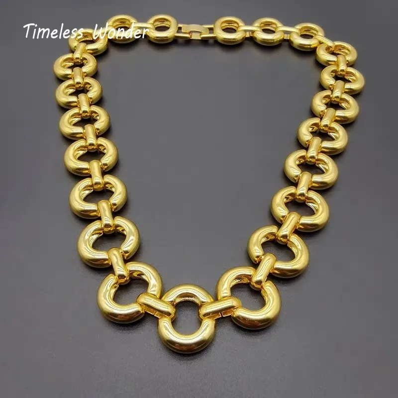 Timeless Wonder Retro Metallic Geo Linked Pave Necklaces for Women Designer Jewelry Goth Runway Medieval Luxury Rare Top 4027