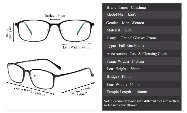 Chashma Transparent Blue TR90 Frame Optical Eyewear Men Prescription Glasses Women Light Weight Spectacles for Teens
