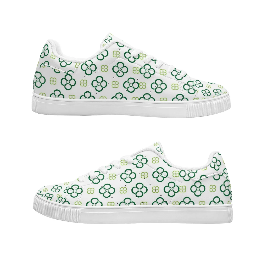 

Round green four-leaf clover print minimalist white casual sneakers high-quality fashion shoes for teenagers sport shoes