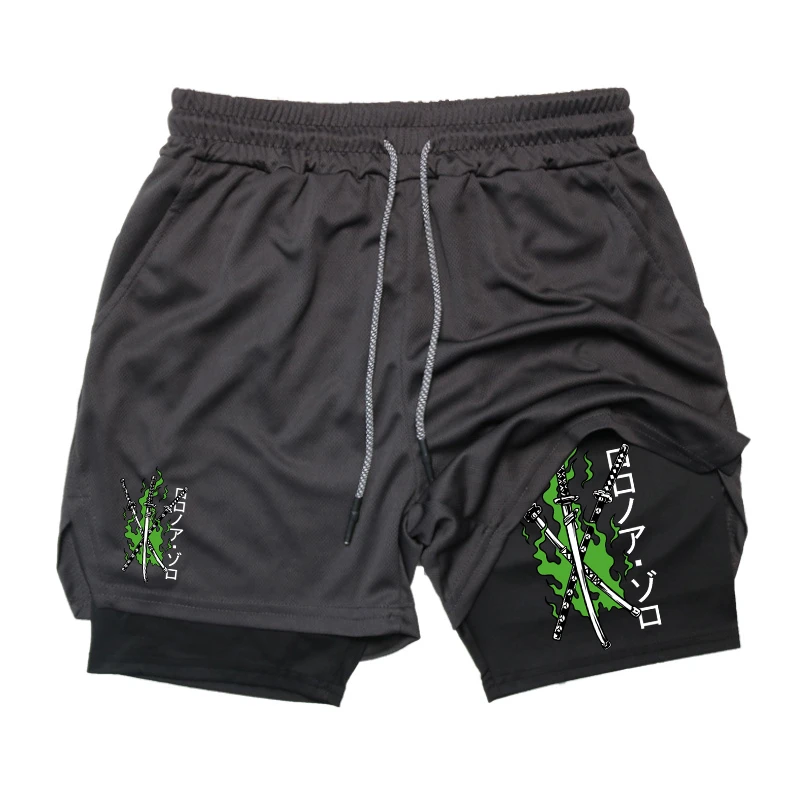 

Graphic 2 in 1 Workout Running Shorts for Men Athletic Quick Dry Breathable Shorts Anime Gym Shorts with Phone Pocket Towel Loop