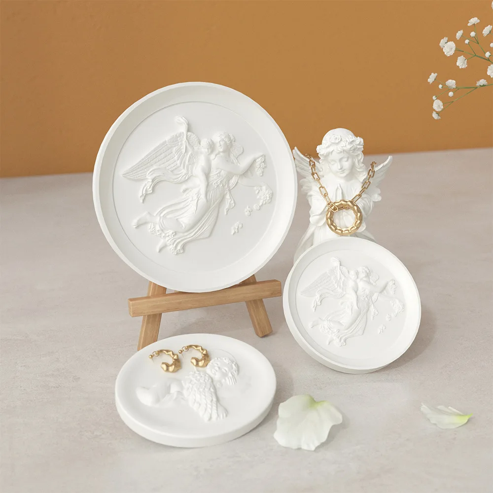 Angel Gypsum Silicone Mold DIY Aromatherapy Scented Candle Plate Disc Ornament Decorative Epoxy Molds Home Decoration