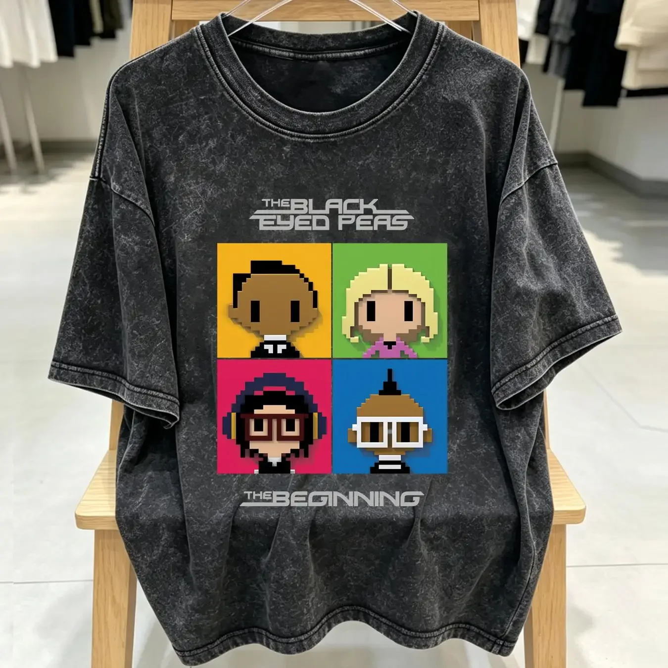 washed T Shirt Black Eyed Peas American Hip Hop Group The Beginning M 2XL long or short sleeves vintage Washed designer clothes