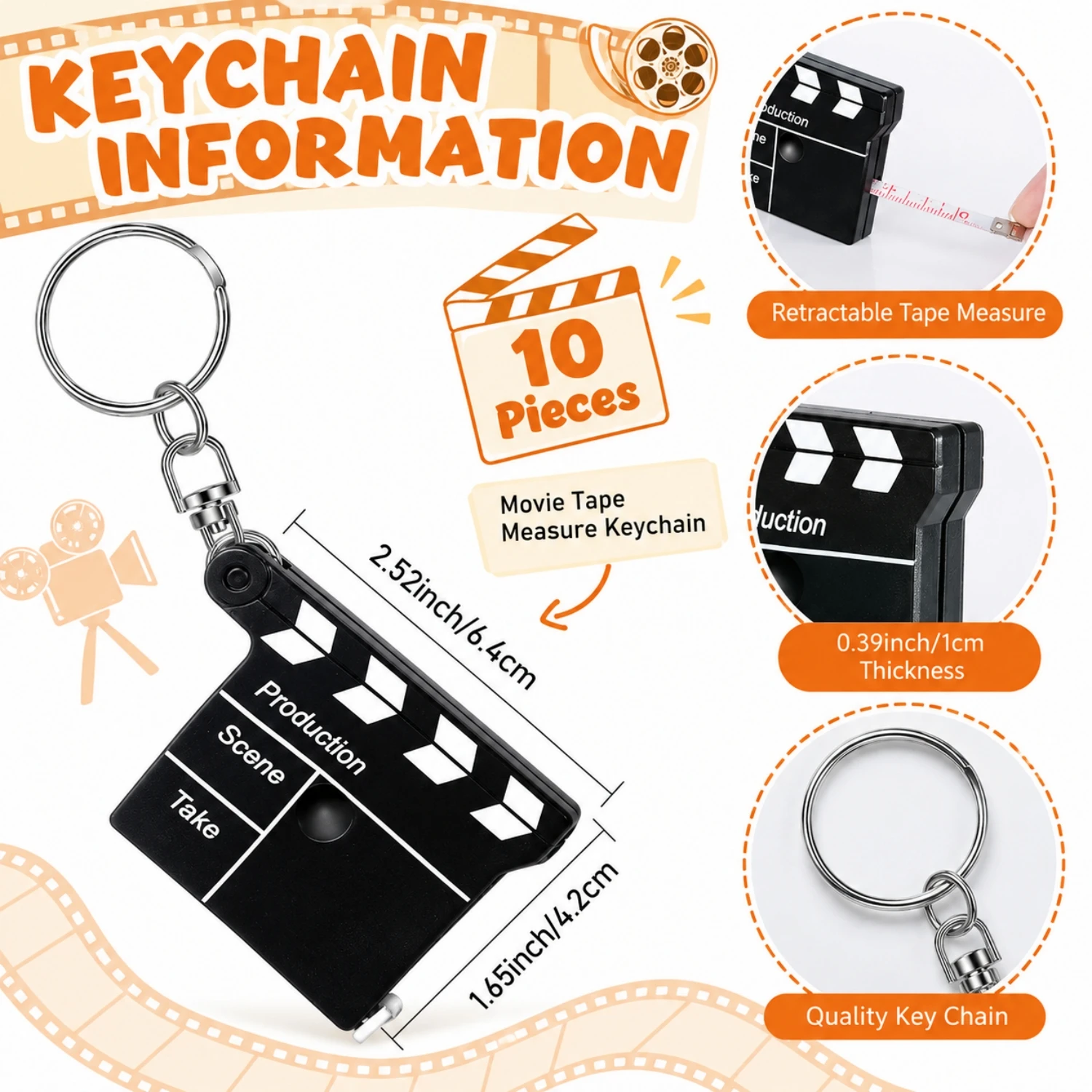 30/36/72 Pcs Movie Director Clapper Keychain Gift Set with  Card & Organza Bag | Film Theme Party Favors for Birthday Wedding
